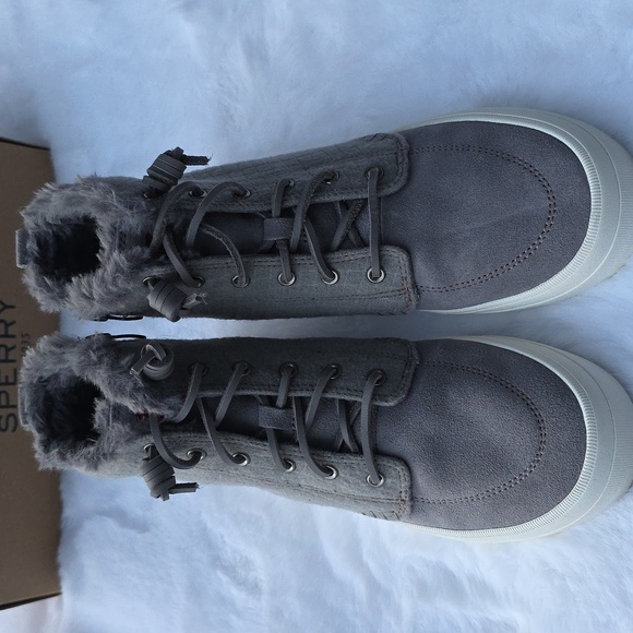 Sperry Quilted Fur-Lined High-Tops Sneakers Zip Lace Up Wool - Picture 4 of 17